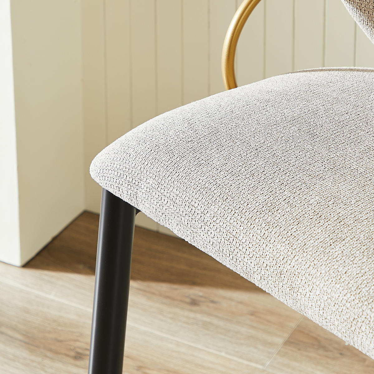 BARHOCKER 2er-Set höhenverstellbar aus Chenille, Hellbraun - Schwarz, Textil (52/97/57cm)