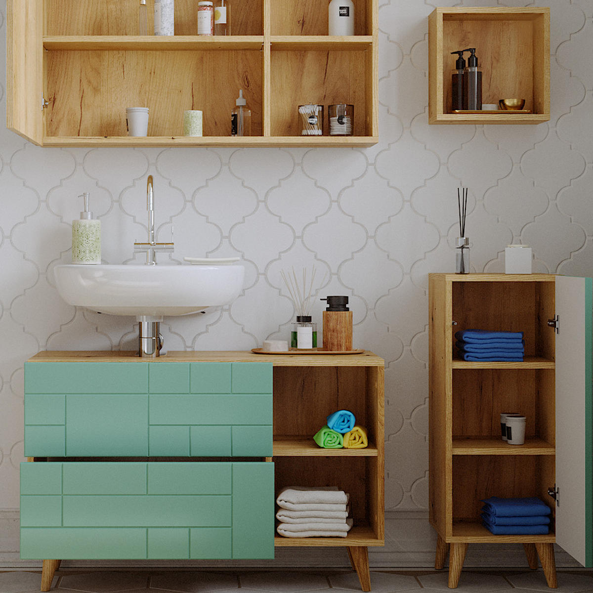 WASCHBECKENUNTERSCHRANK Rudi Mintgrün 90 x 59 cm mit 2 Schubladen - Mintgrün, Holzwerkstoff (90/59/32.6cm) - Vicco