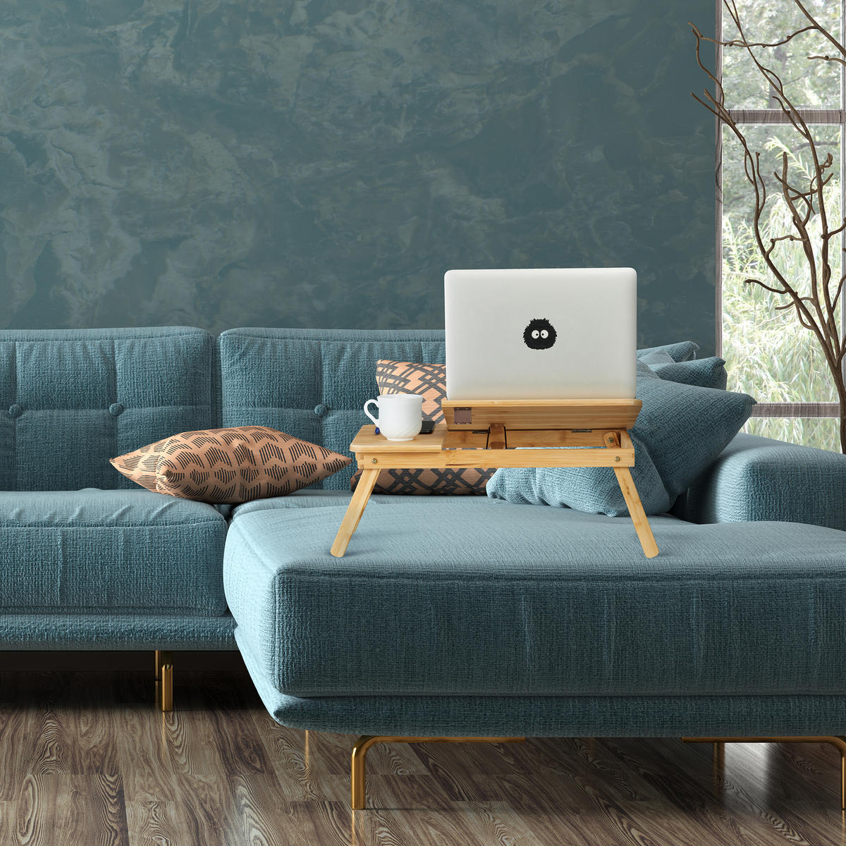 LAPTOPTISCH Natur Bambus klappbar höhenverstellbar - Hellbraun, Holz/Kunststoff (30/61/49cm) - Relaxdays
