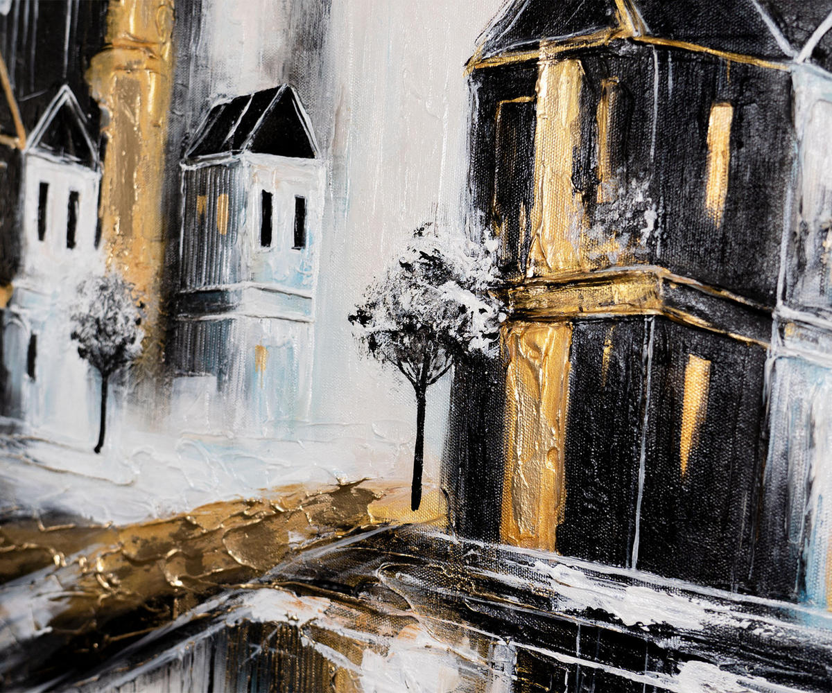 GEMÄLDE Goldene Stadt auf Keilrahmen 115x50 cm - Grau, Holz (115/50cm) - YS-art gallery