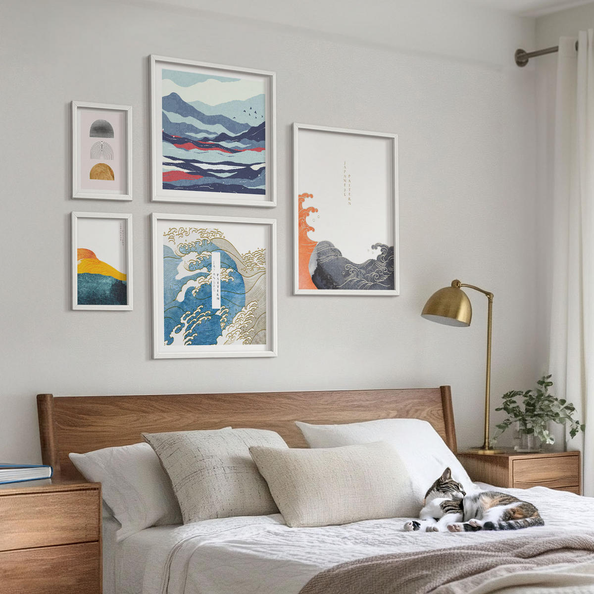WANDBILDER 5er-Set - 50x50 cm & 20x30 cm & 40x60 cm Weißer Rahmen - Stilvolle moderne Blumen - Weiß, Kunststoff (40/60cm) - ArtPrintCave