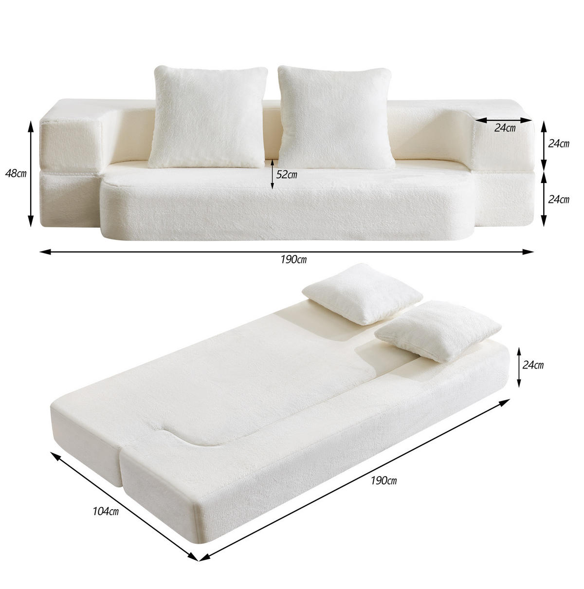 SCHLAFSOFA klappbar White 2-Sitzer - Weiß, Kunststoff (52/48/190cm) - Meubliv