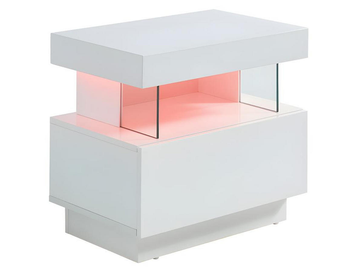 2ER-SET Nachttische mit 1 Schublade & 1 Ablage + LEDs - MDF - Weiß lackiert - FABIO II - Weiß, Holz (39/52/57cm) - Vente-Unique