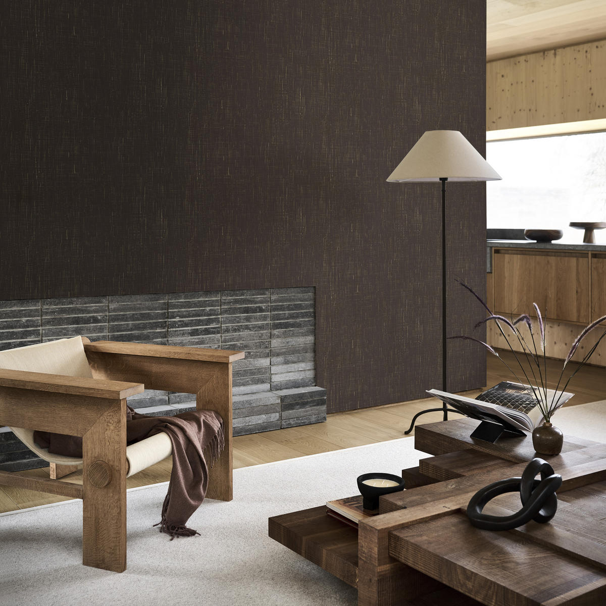 VLIESTAPETE Leinen Gold Ebenholz - Lila, Papier/Kunststoff (53/1000cm) - Walldoctor