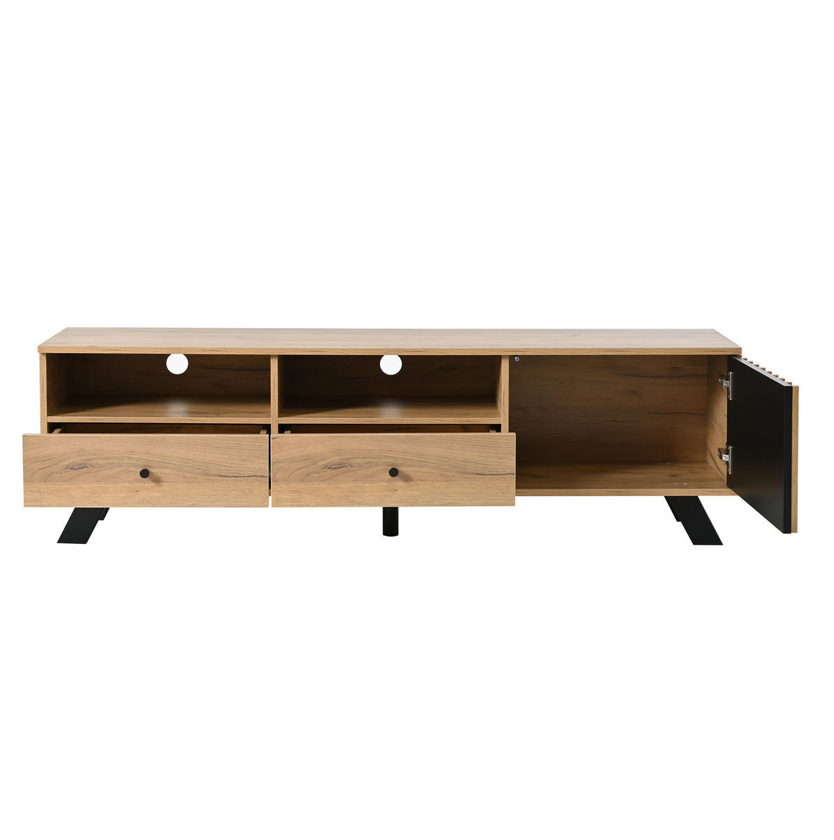 LOWBOARD 150/38/44 cm aus Spanplatte mit 2 Schubladen und Schrankfach Naturfarben/Schwarz - Naturfarben, Holzwerkstoff (150/44/38cm) - Modenvie