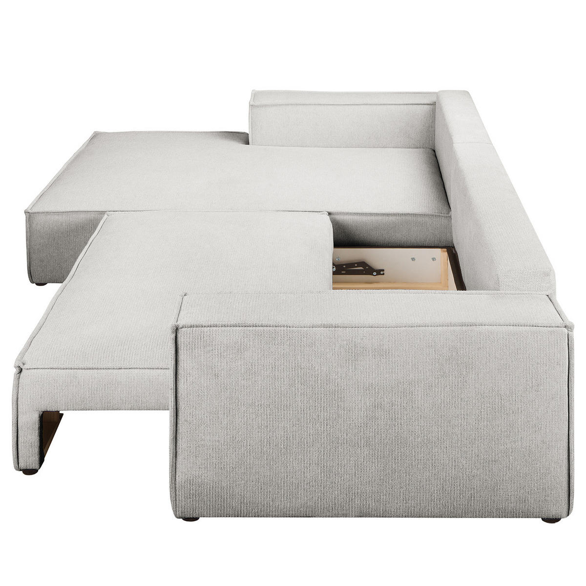 ECKSOFA mit Schlaffunktion - Longchair - Hellgrau/Schwarz, Kunststoff/Textil (294/185cm) - home24