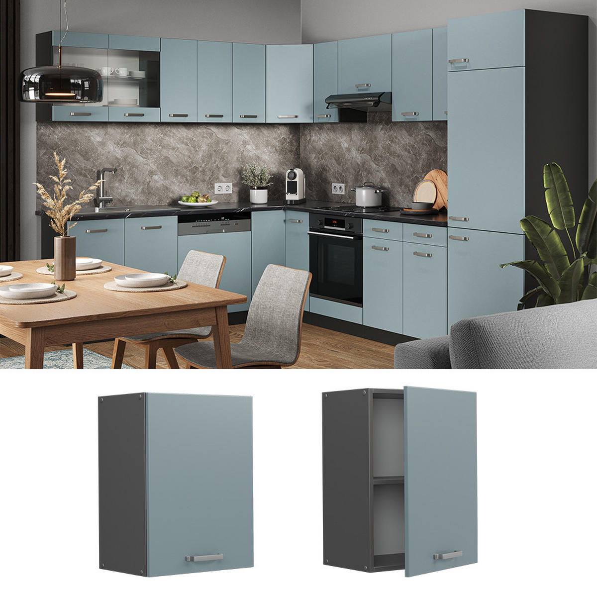 HÄNGESCHRANK R-Line Blau-Grau 45 cm - Anthrazit/Blaugrau, Holzwerkstoff (45/60/31cm) - Vicco
