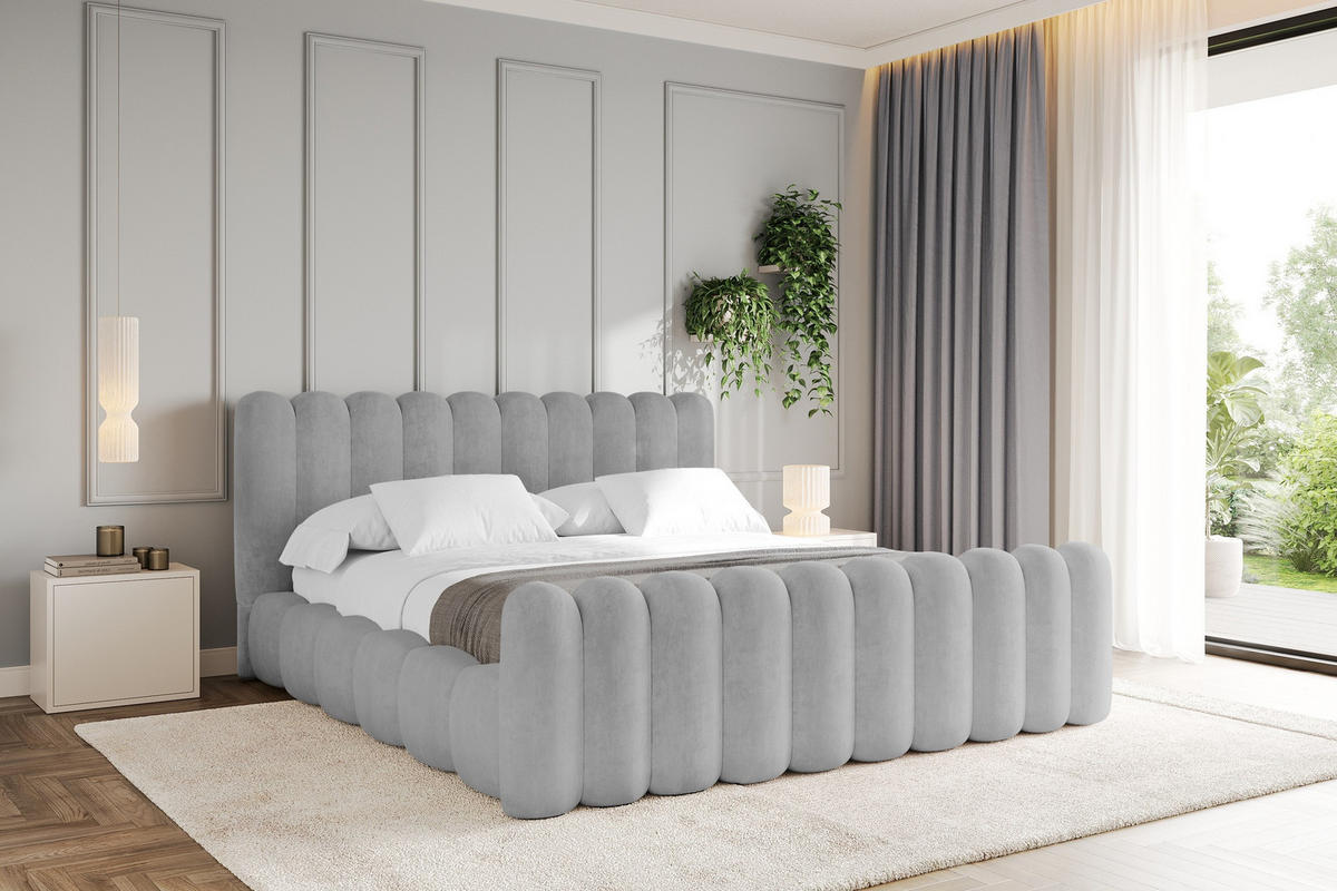 POLSTERBETT mit Bettkasten, Fußteil und Lattenrost, Boxbett ohne Matratze - SENA-Z 180x200 Grau - Hellgrau, Holzwerkstoff/Textil (180/200cm) - ALTDECOR