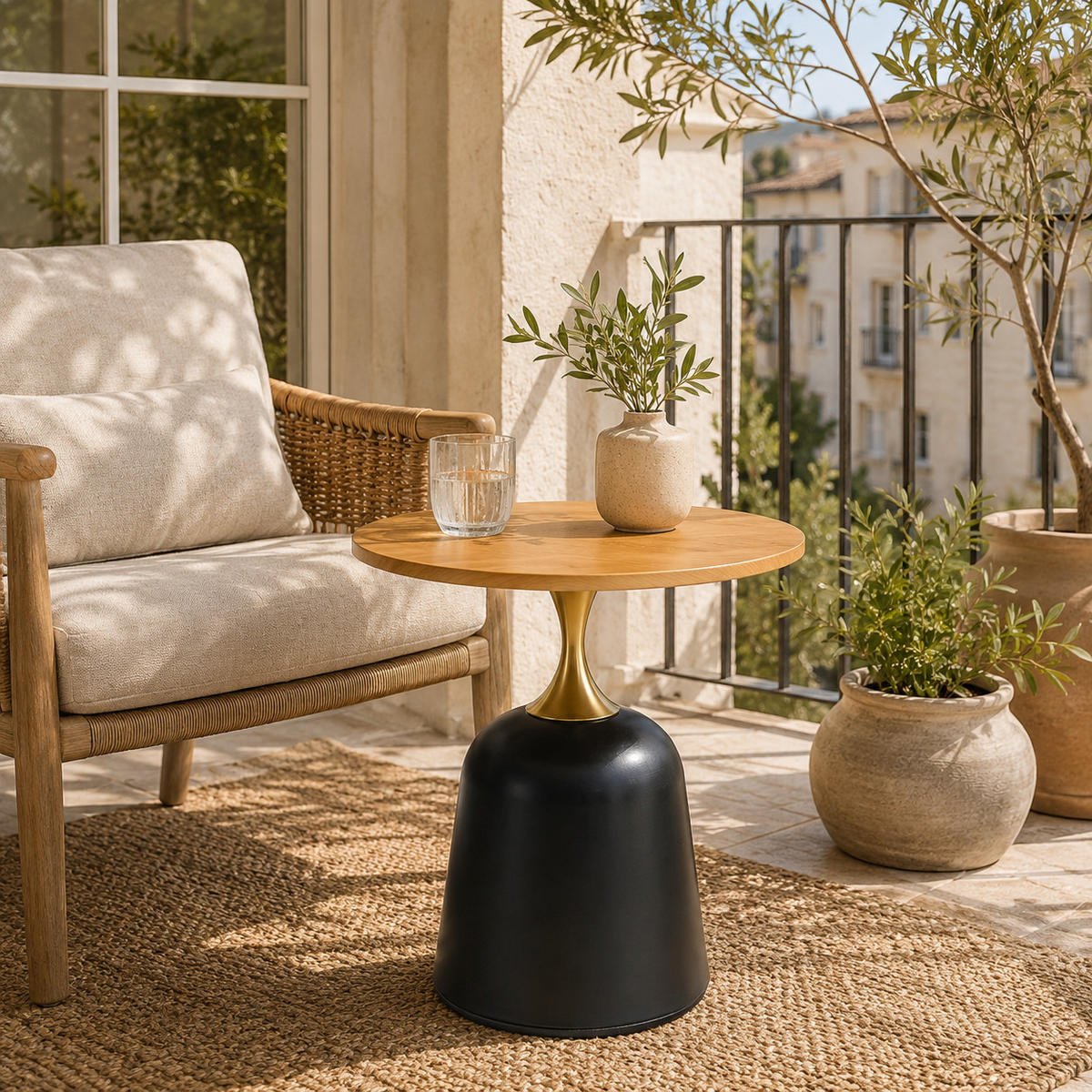 BEISTELLTISCH DE-37424 rund mit Metallgestell Naturholz - Naturfarben, Holzwerkstoff (60/60/58cm) - ComfortXL