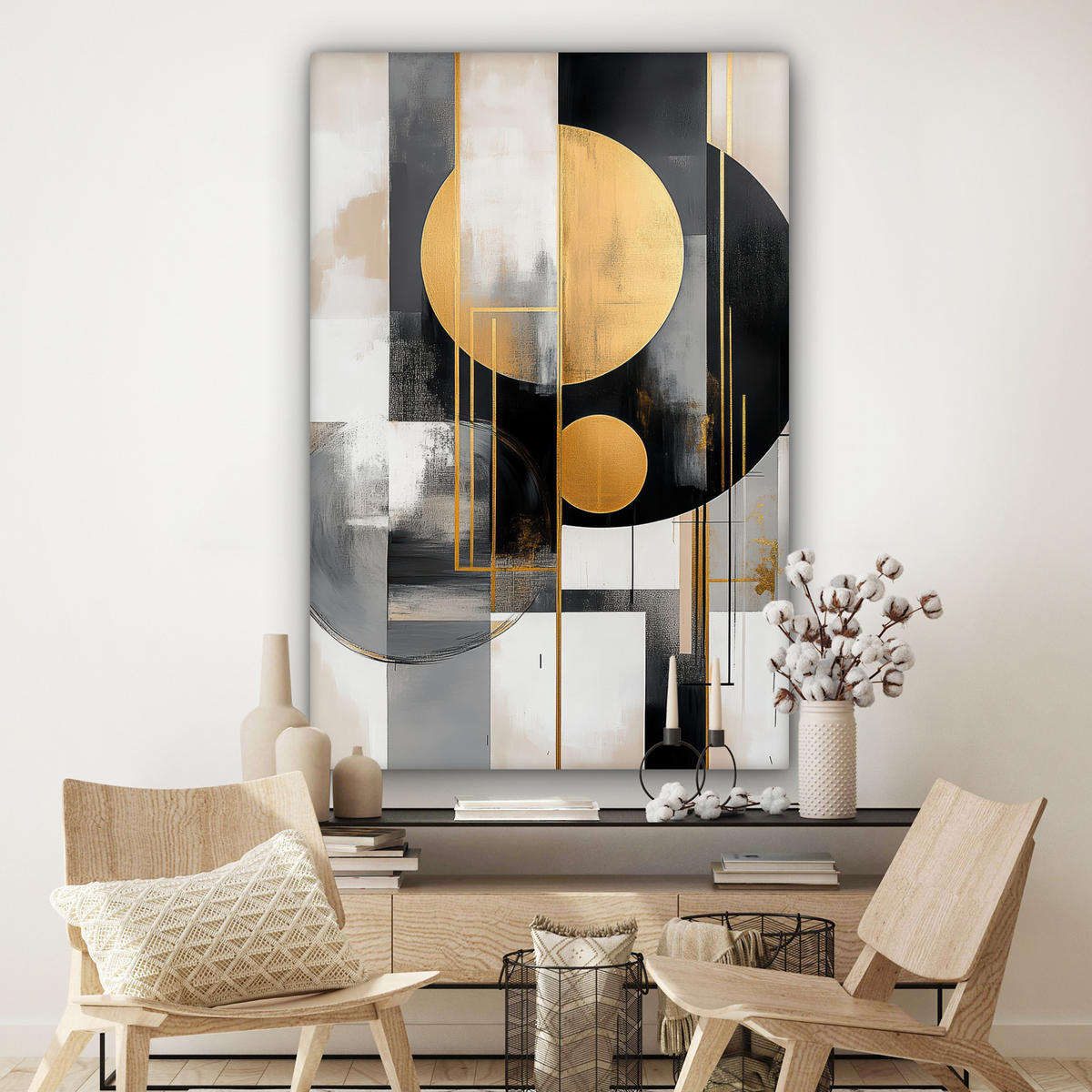 SLIKA NA PLATNU Moderno 90x140 cm - zlate barve, tekstil (90/140cm) - MuchoWow