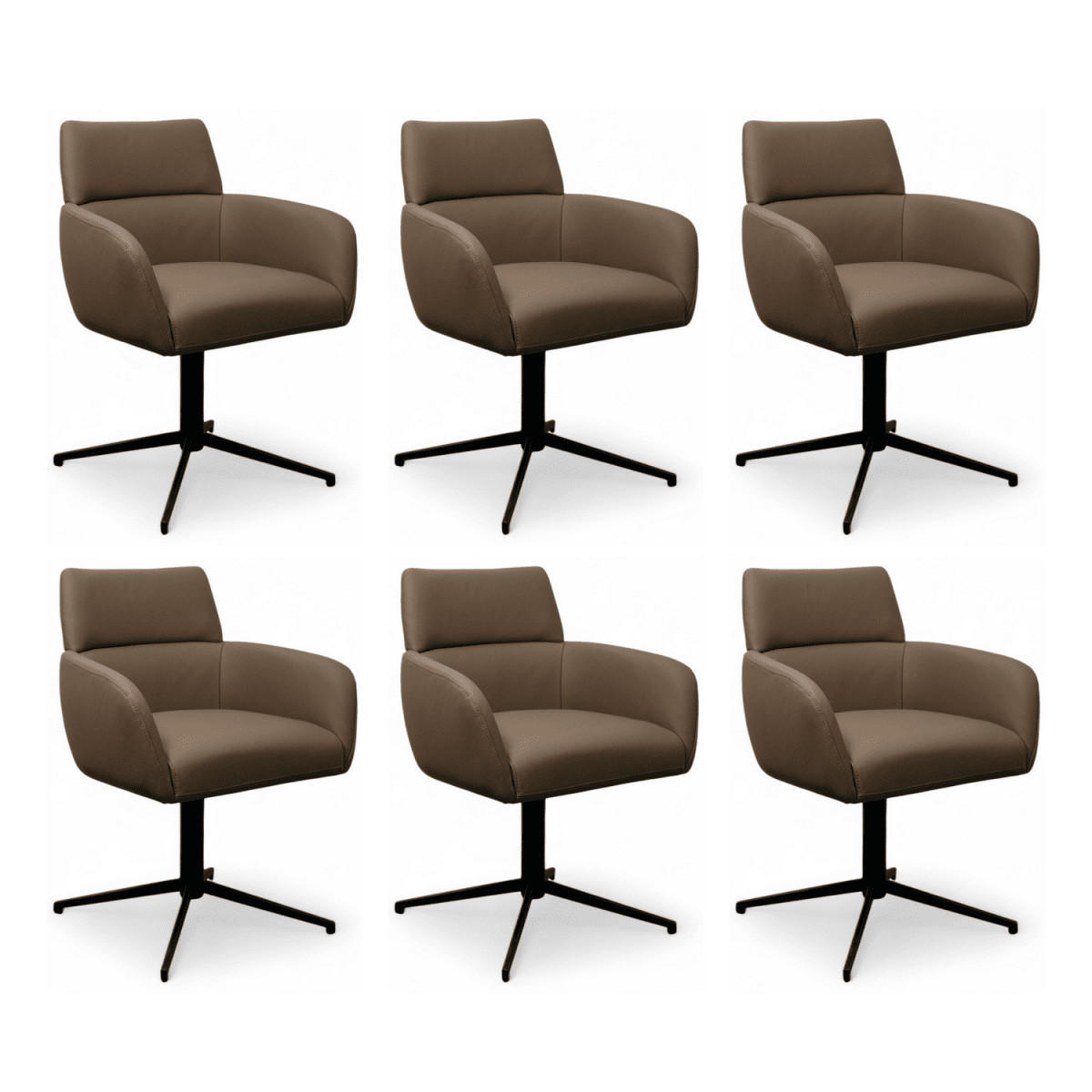 STUHL-SET 6 Stück in Echtleder Taupe - Taupe/Schwarz, Leder/Metall (58/83/58cm) - Furnhouse