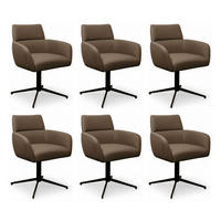 STUHL-SET 6 Stück in Echtleder Taupe - Taupe/Schwarz, Leder/Metall (58/83/58cm) - Furnhouse