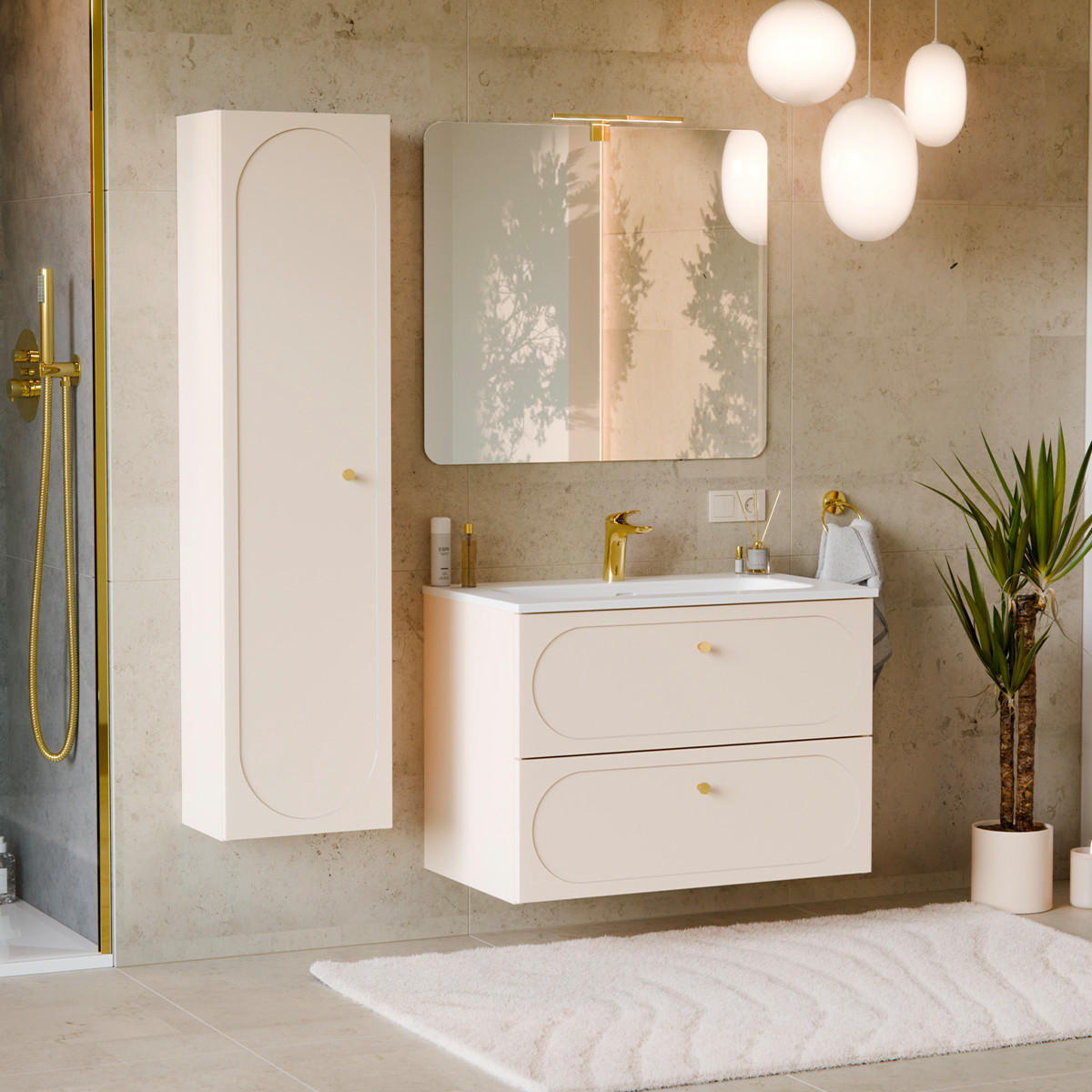 BADMÖBEL 80.2cm Sanae 2er-Set Sandbeige - Beige, Holzwerkstoff (80.2/57/46cm) - Petits-meubles