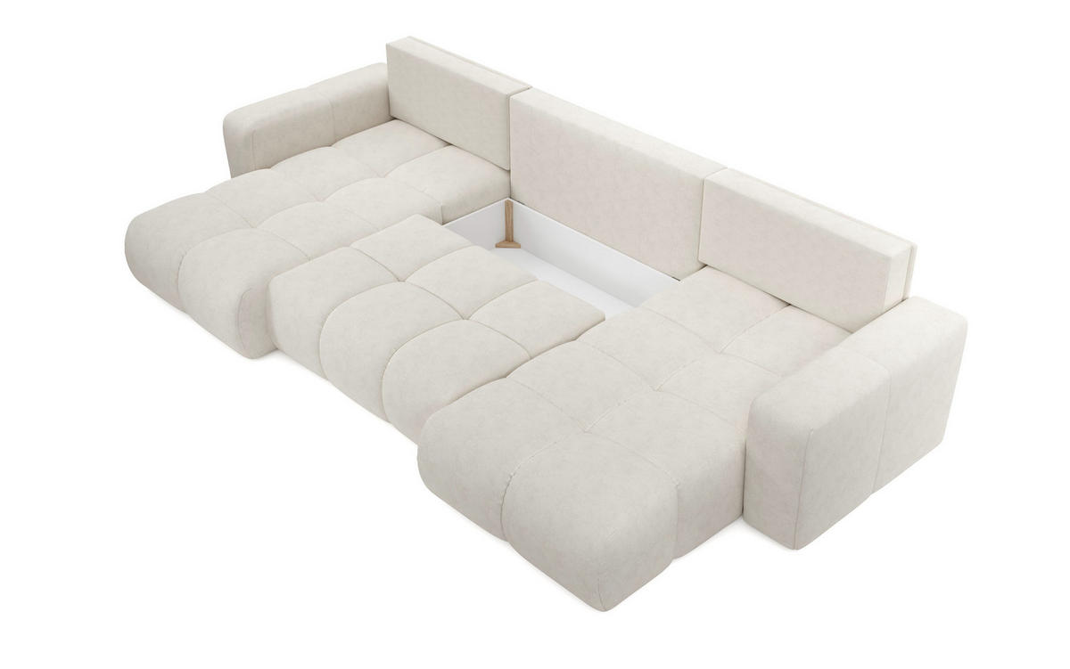 WOHNLANDSCHAFT DUCA U Beige Jersey mit Schlaffunktion - Beige, Holz (359/88/177cm) - MASSENO