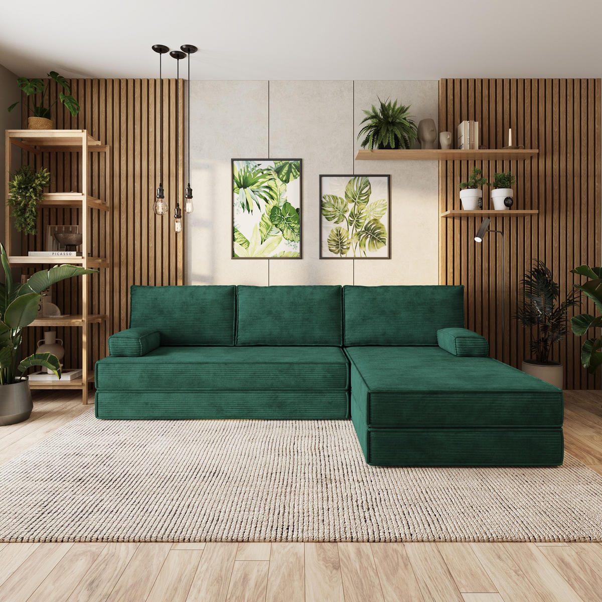 ROHOVÁ SEDAČKA ANKO modulární Boneless pohovka s funkcí spaní, zelená barva POSO 14 - zelená barva, textil (270/160cm) - MASSENO