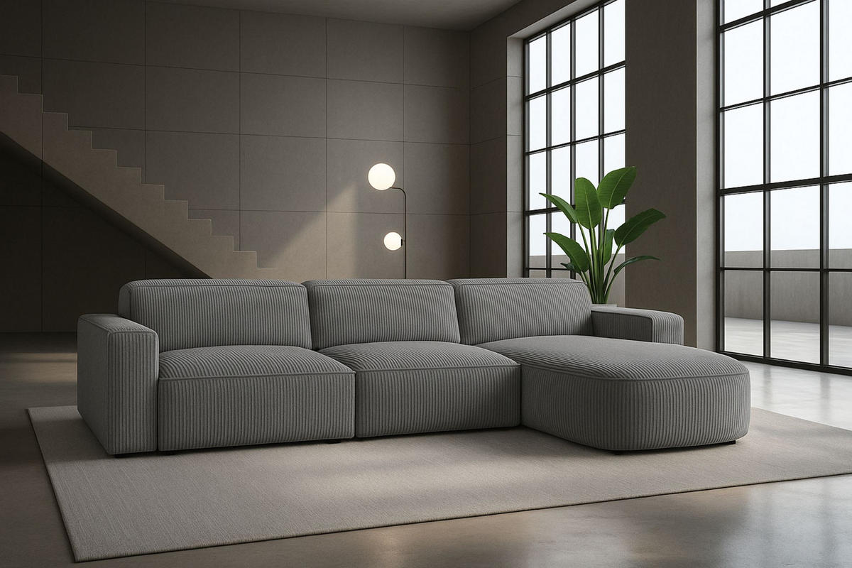 ECKSOFA Cursal Round L-Form, Stoff Poso, Grau, Rechts - Grau, Holz (284/166cm) - Kaiser Möbel