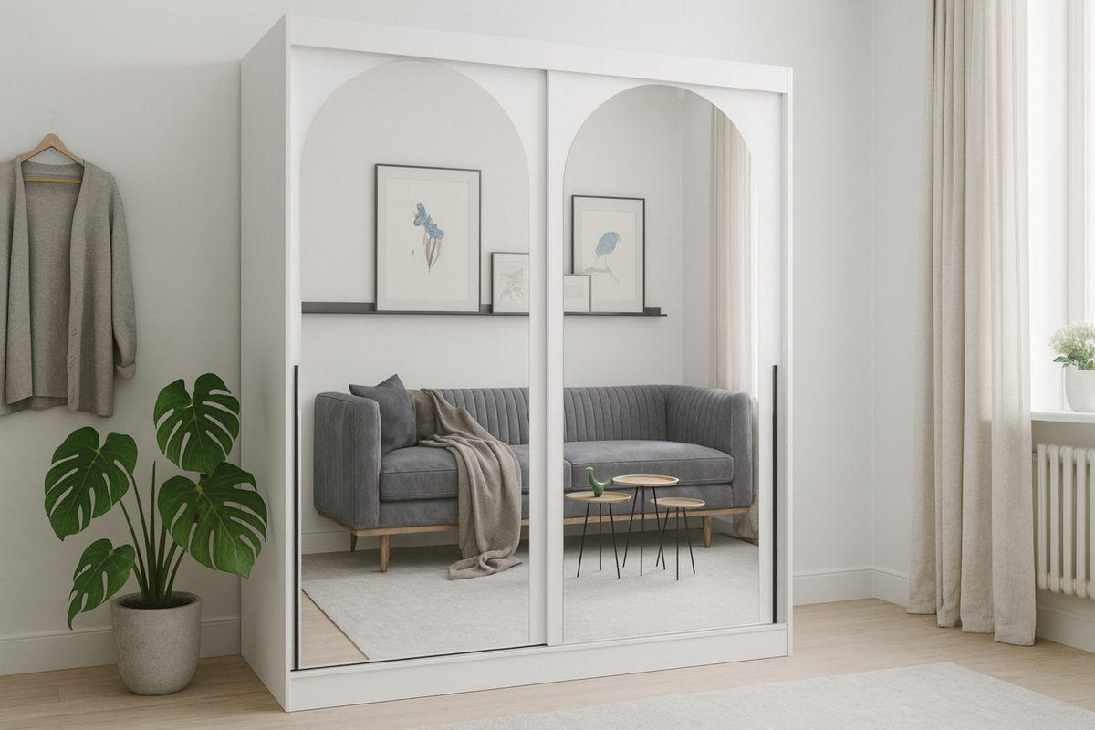 SCHIEBETÜRENSCHRANK MOSSA 180 / 215 / 65 cm in Weiß / Schwarz - Schwarz/Weiß, Holzwerkstoff (180/215/65cm) - Deine Möbel 24