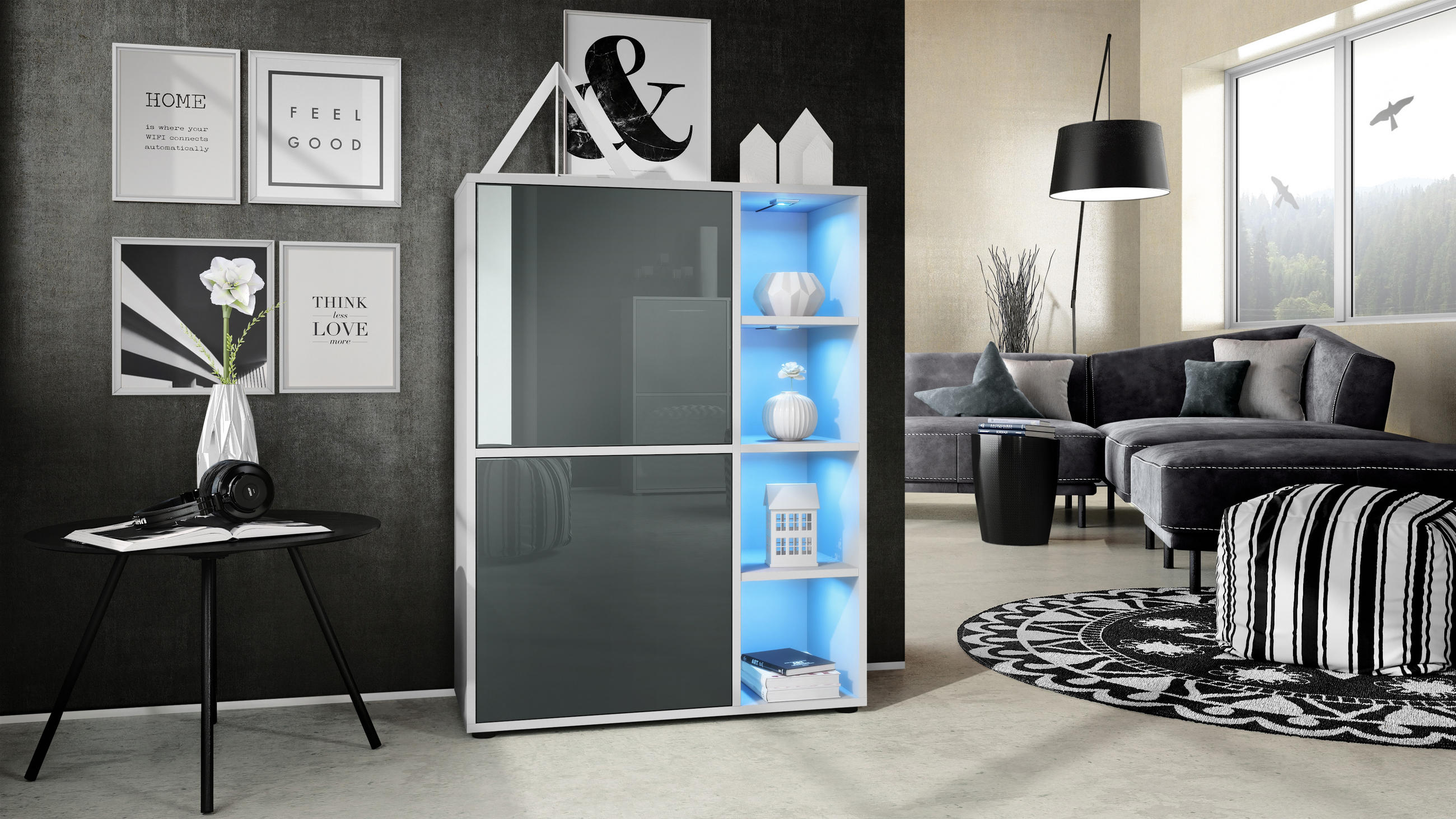 HIGHBOARD Cuba Türen in Grau Hochglanz - Grau, Holzwerkstoff (79/105.5/35.5cm) - Vladon