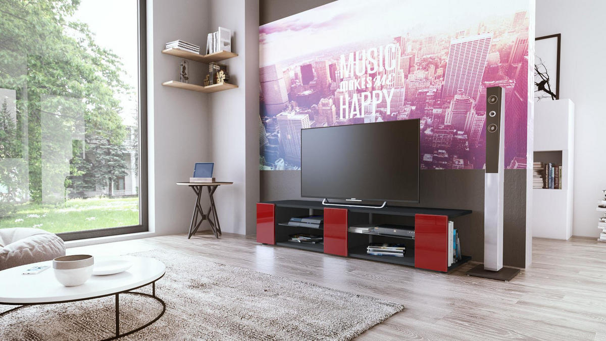 LOWBOARD Movie Fronten in Bordeaux Hochglanz - Bordeaux, Holzwerkstoff (135/30/39cm) - Vladon