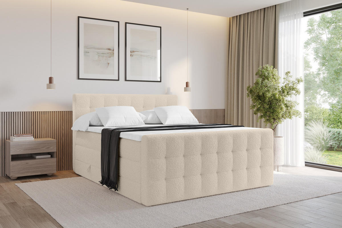 BOXSPRINGOVÁ POSTEL s matrací H3/H4 - IGAN-Z KING - 120x200 cm Tmavě béžová - kapučínová, kompozitní dřevo (123/200cm) - ALTDECOR