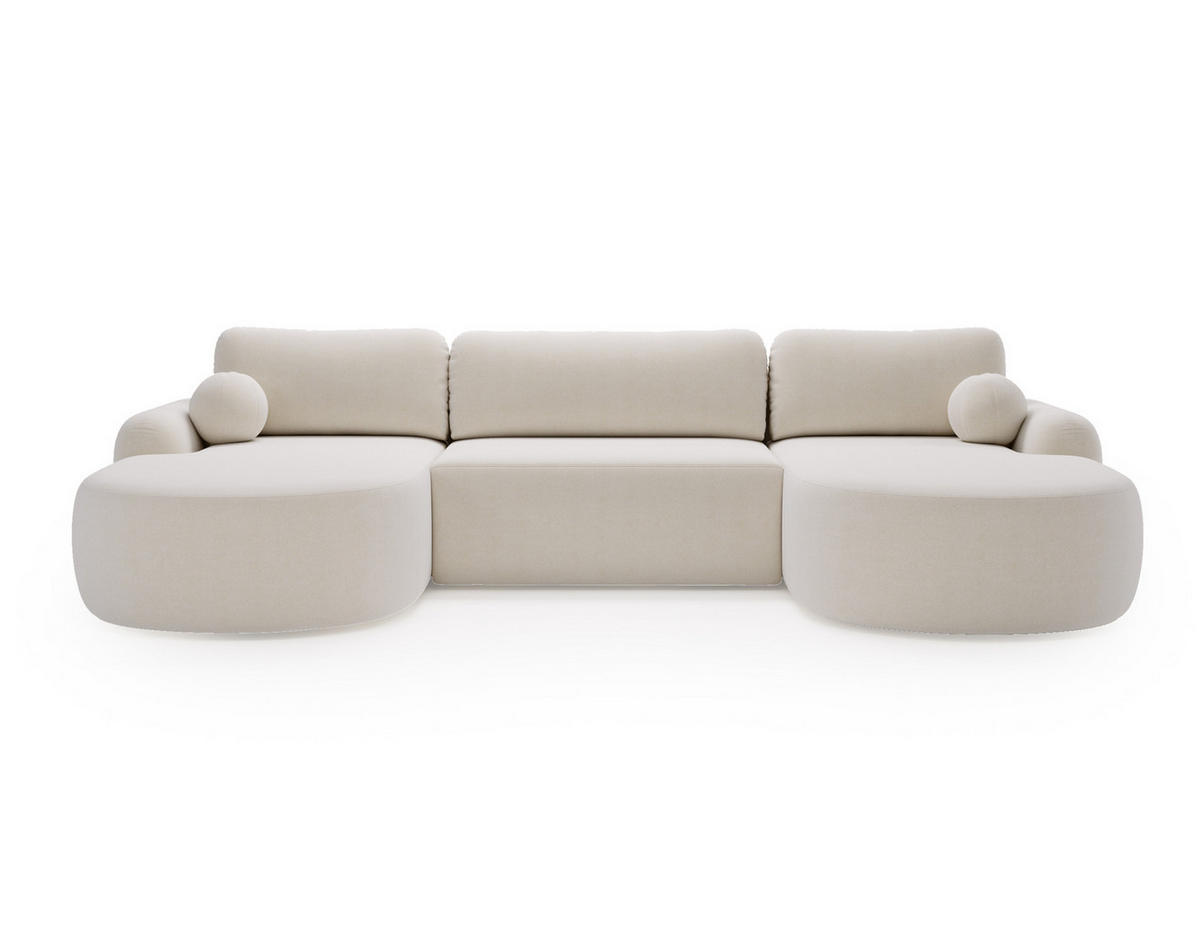 WOHNLANDSCHAFT DION-U Boucle Weiß mit Schlaffunktion - Weiß, Textil (377/92/177cm) - Luxkor24