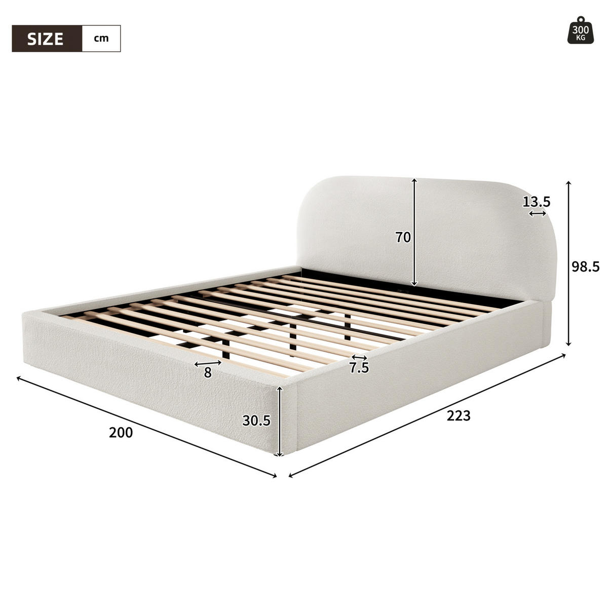 BETT mit Lattenrost Bouclé Beige - Beige, Metall (180/200cm) - Meubliv
