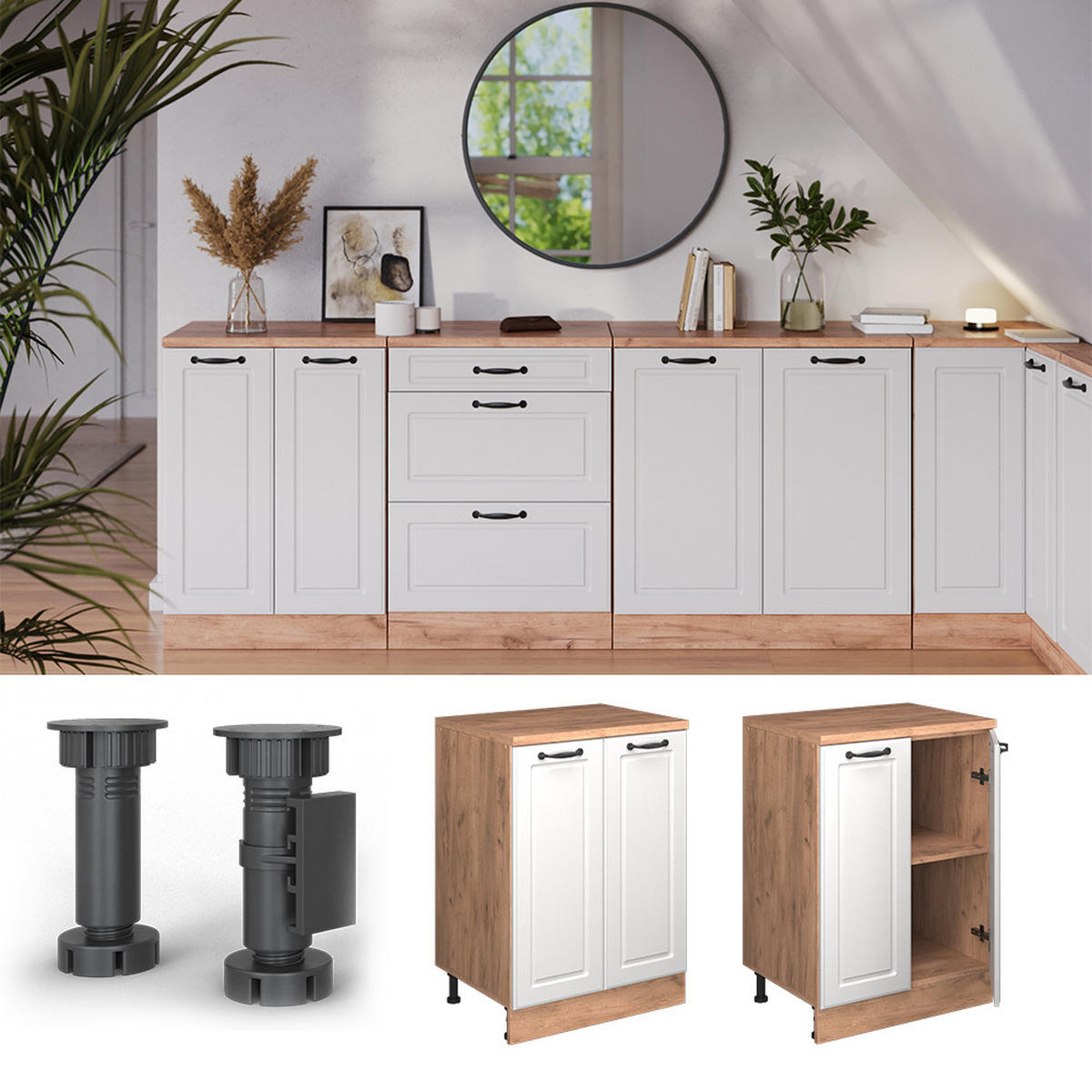 ORMAR ZA POTKROVLJE Rion Bijela Seoska 60 x 81.6 cm bez kosine s 2 vrata - bijela/hrast medunac, drvni materijal (60/83.8/46cm) - Vicco