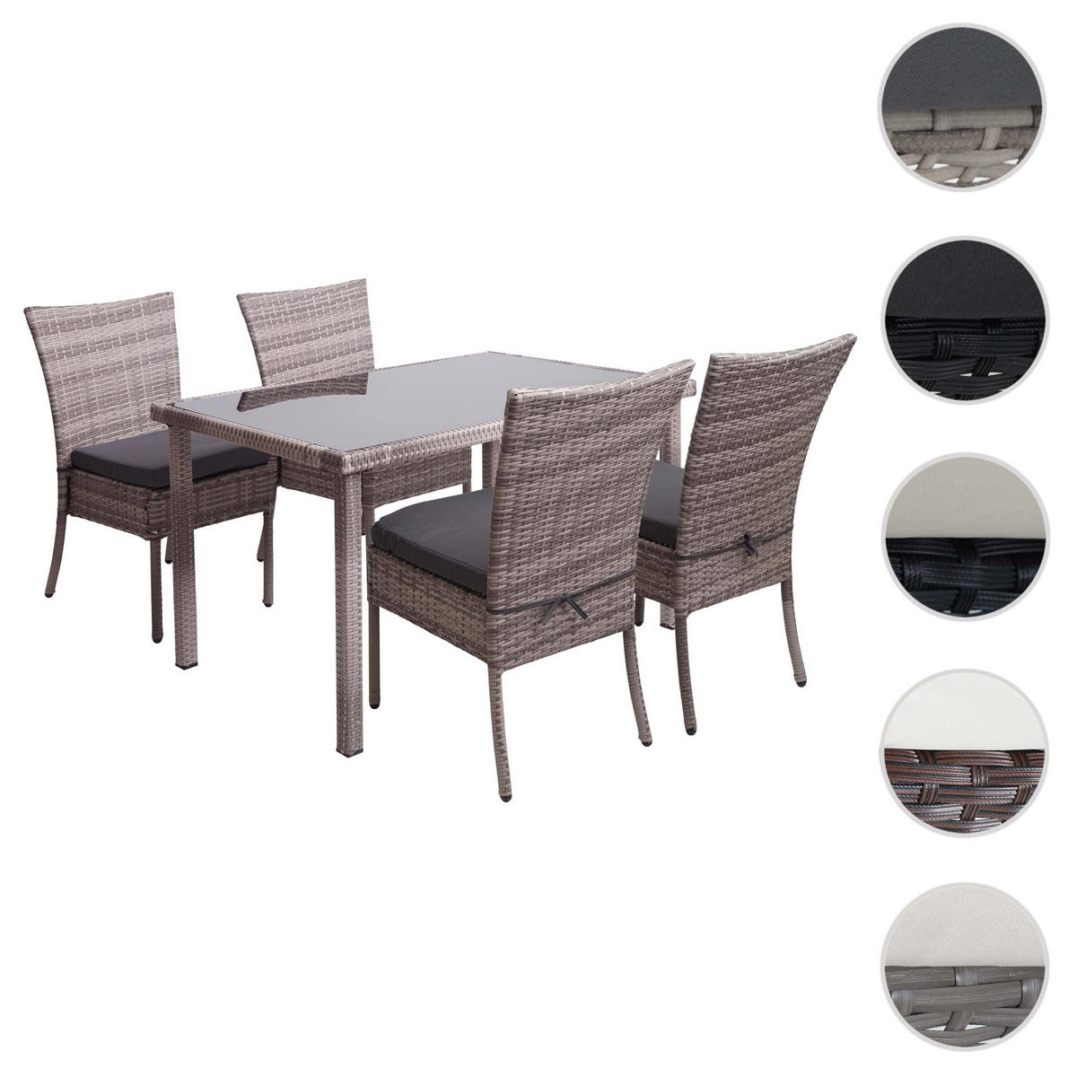 POLY-RATTAN GARNITUR Grau, Braun, Anthrazit 5-teilig-Set - Anthrazit/Braun, Kunststoff - MCW