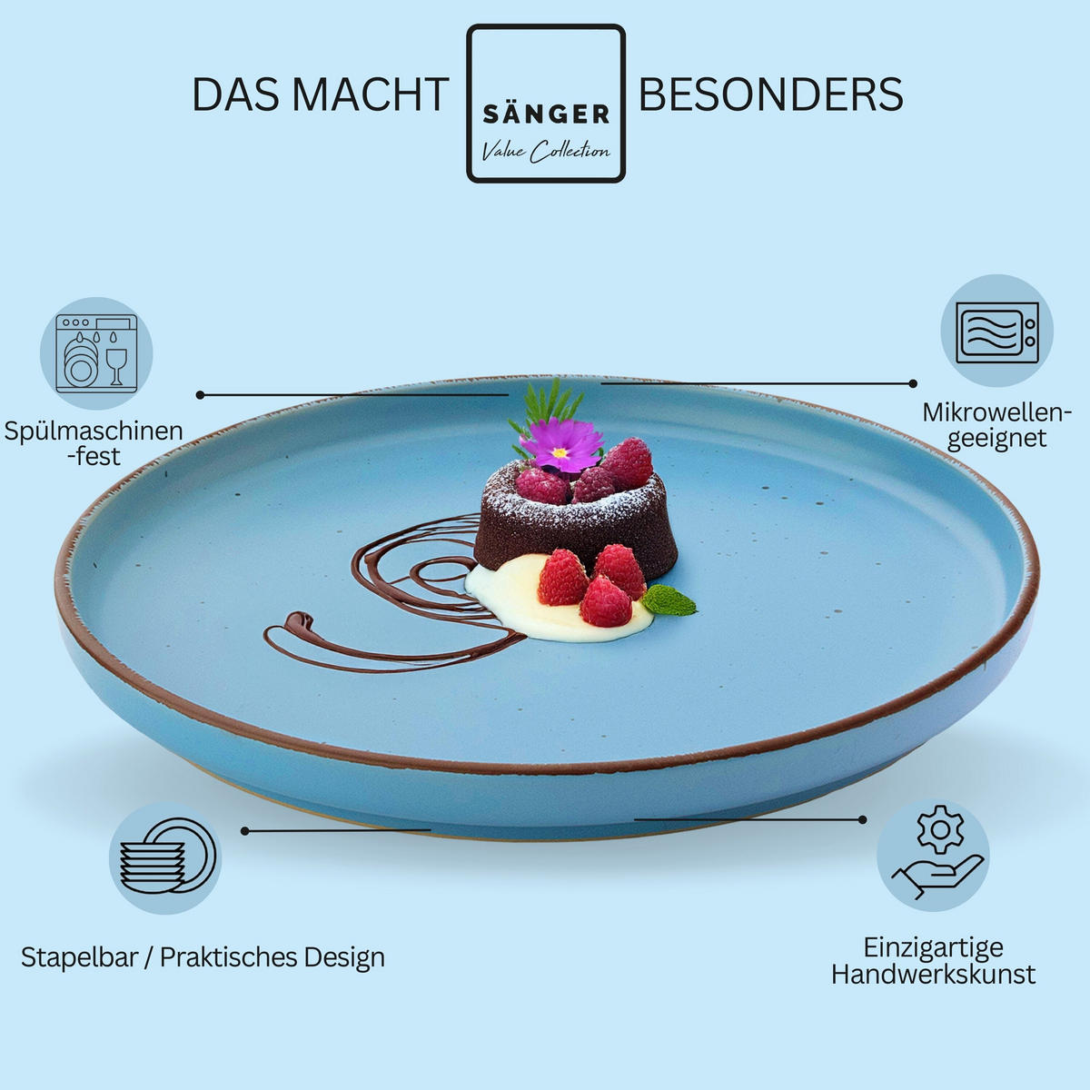 DESSERTTELLER BOMBAY SAPHIR - 4 teilig aus Steingut - Blau, Stein (20.5cm) - Sänger