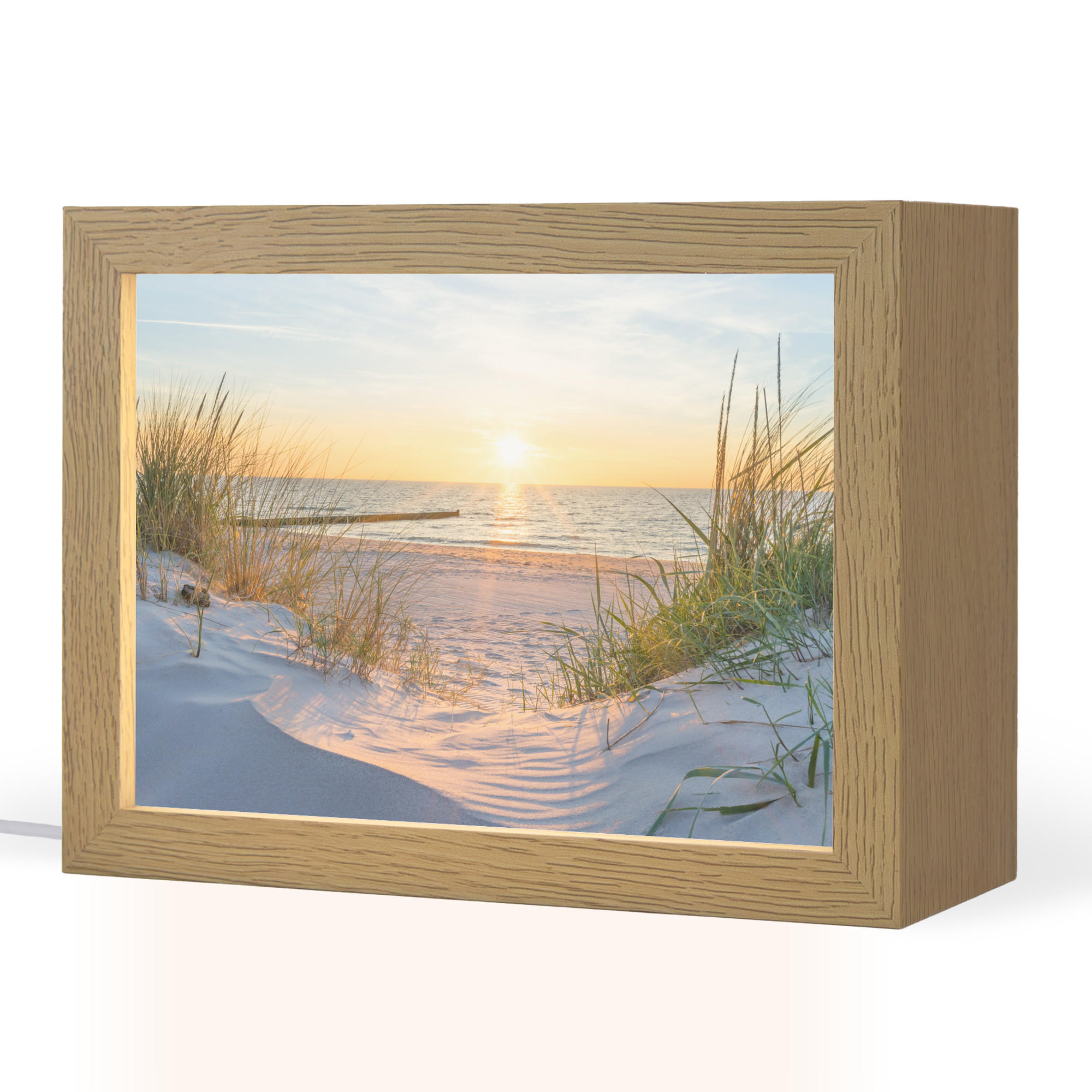 TISCHLEUCHTE Strand - Sonne - Düne - Gras - Sand - Horizont 20x15 cm - Cognac, Holzwerkstoff (8/20/15cm) - OnlyWow