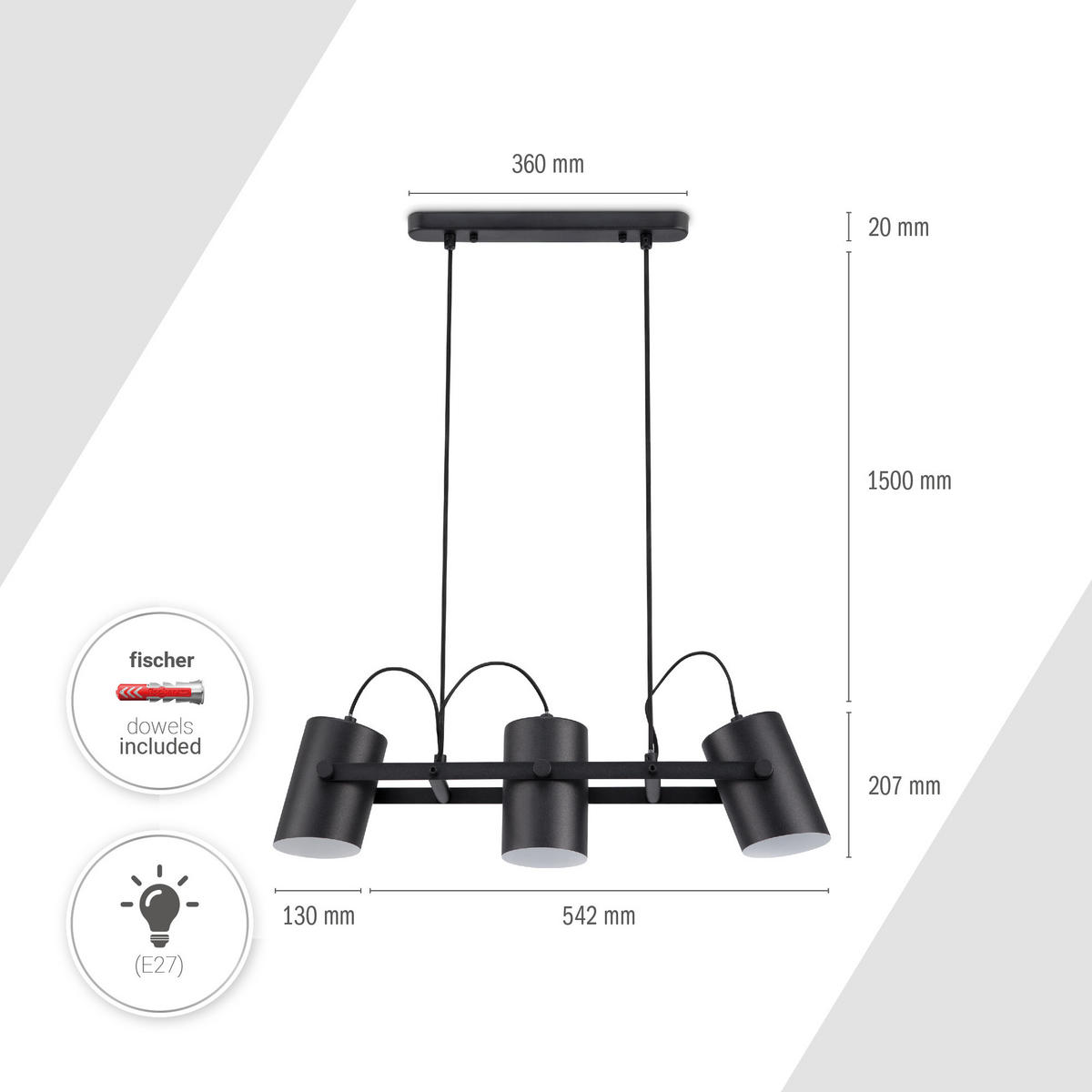 PENDELLEUCHTE Karl - Schwarz, Metall (67.2/13/20.7cm) - Paco Home