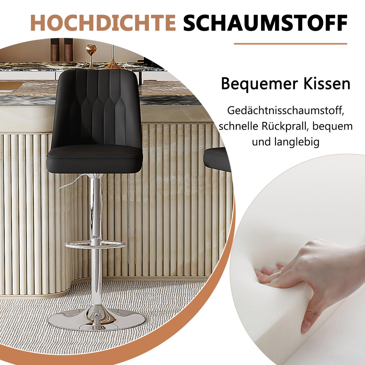BARHOCKER 2er-Set Schwarz Höhenverstellbar & Drehbar mit PU-Leder - Schwarz, Metall (44/95.5/44cm) - PANGIVO