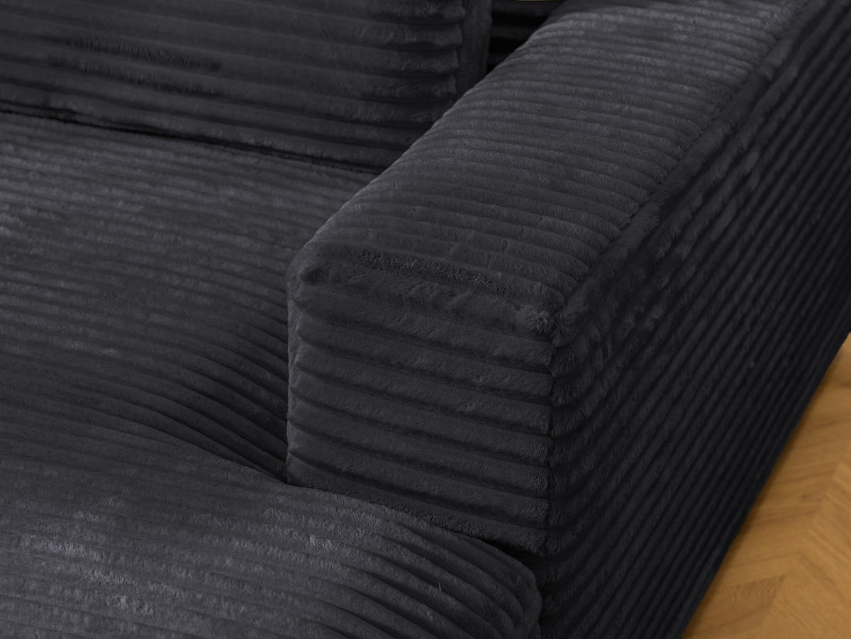 ECKSOFA Wolke mit tiefer Sitzfläche, Schlaffunktion und praktischem Bettkasten aus weichem Schwarz Cordstoff - Schwarz, Holz/Kunststoff (225/162cm) - S-Style