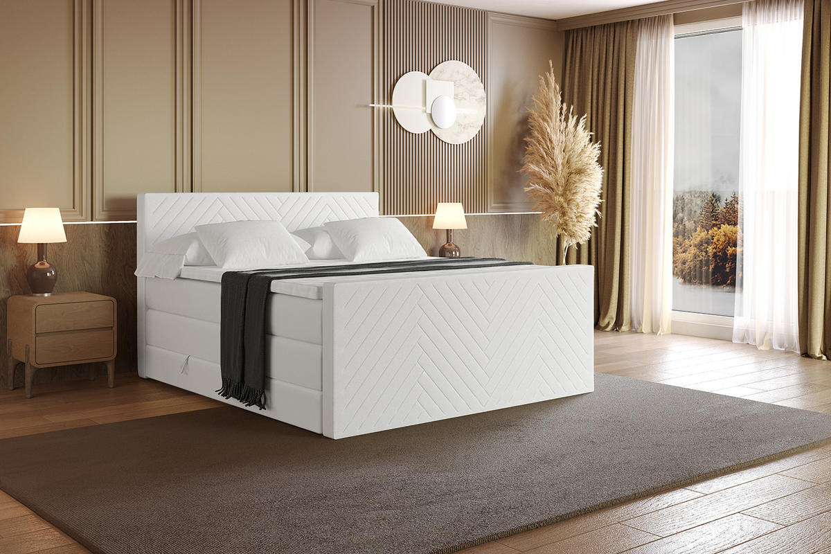BOXSPRINGBETT mit Matratze und Lattenrost - VEXA-Z KING-160x200 - Weiß Kunstleder - Weiß, Holzwerkstoff (160/200cm) - ALTDECOR