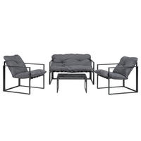 GARTENSITZGRUPPE - Eisen / Polyester - Schwarz / Grau - 4-teilig - Schwarz/Grau, Glas/Kunststoff - home24