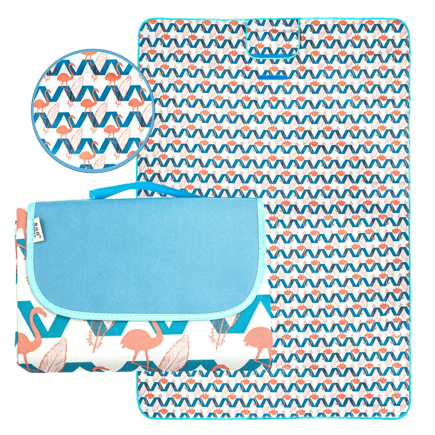 PICKNICKDECKE im Flamingo Design - Blau, Kunststoff (190/199cm)