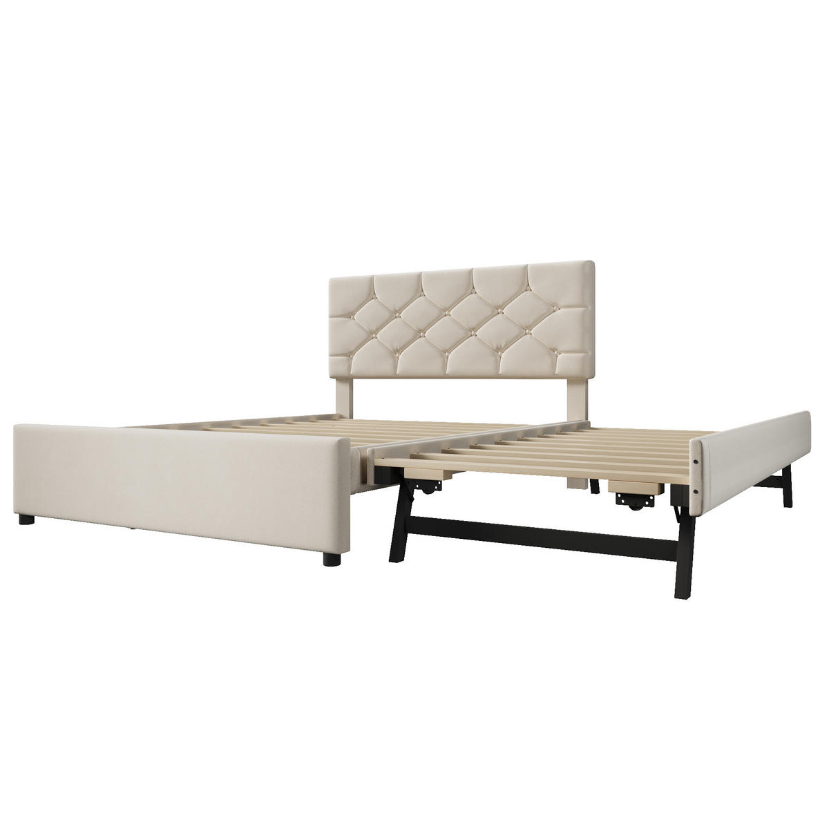 POLSTERBETT 140/200 cm in Beige mit Ausziehbett, Samt - Beige, Holzwerkstoff/Textil (140/200cm) - CHICFURN