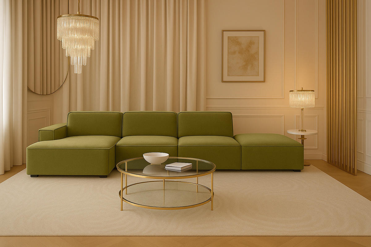 ECKSOFA Cursal L-Form, Stoff Salvador, Olive + Hocker, Links - Olivgrün, Holz (341/166cm) - Kaiser Möbel