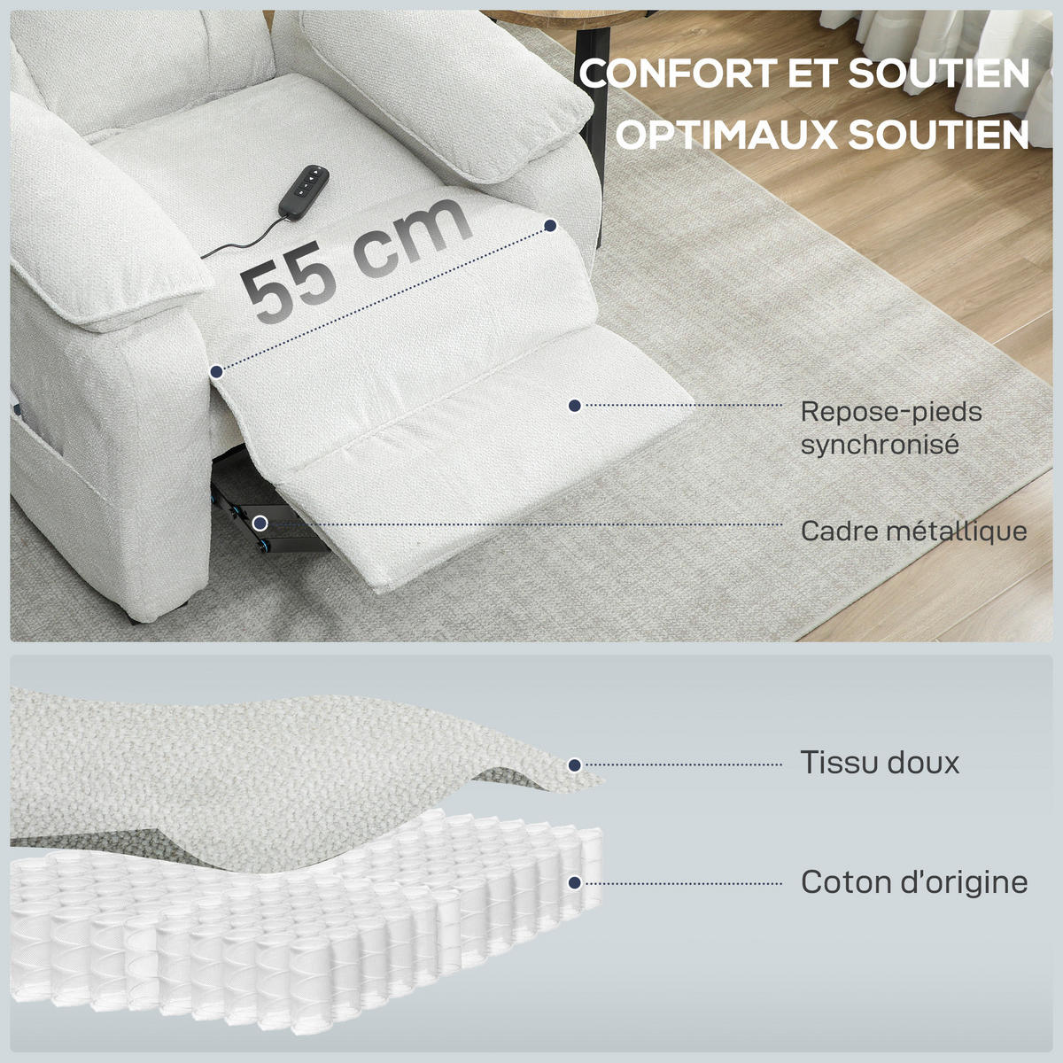 RELAXSESSEL DE-15411 150° neigbar mit Fußstütze Creme - Creme, Metall (86/103/90cm) - ComfortXL
