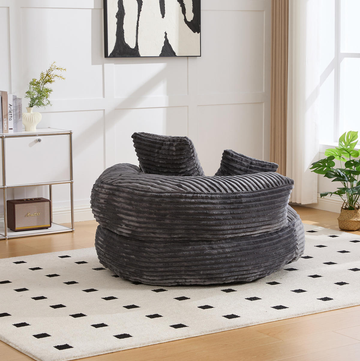 SITZSACK mit Rückenlehne und Armlehnen 108 x 108 cm Cord dunkelgrau - Dunkelgrau, Textil (108/52/108cm) - Meubliv