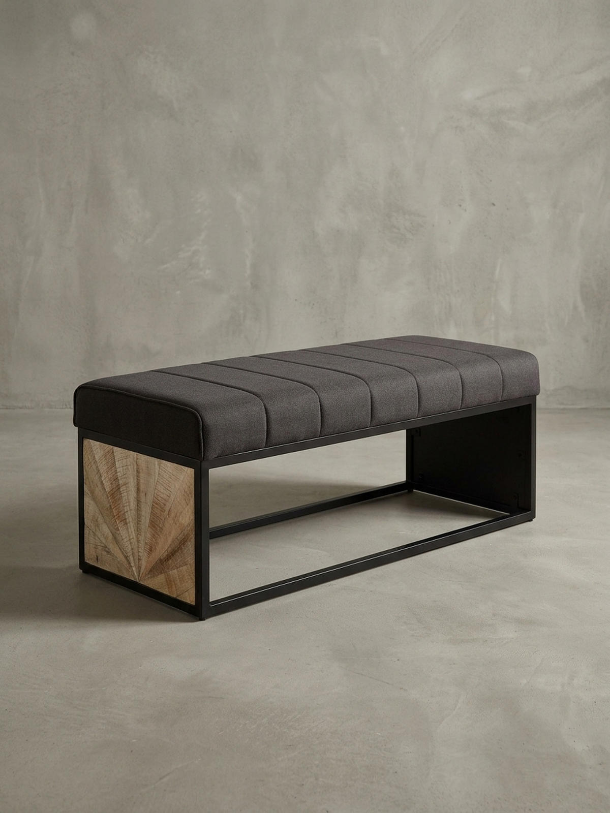 SITZBANK – Metall, Retro-Look, Rillenmuster - Schwarz, Textil/Metall (105/40/40cm) - KADIMA DESIGN