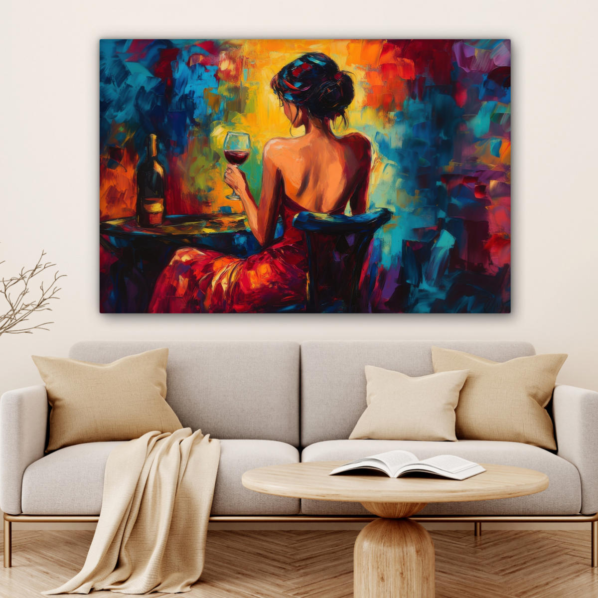 LEINWANDBILD Wein - Frau - Stimmungsvoll - Farbenfroh XXL 150x100 cm - Bordeaux, Textil (150/100cm) - MuchoWow