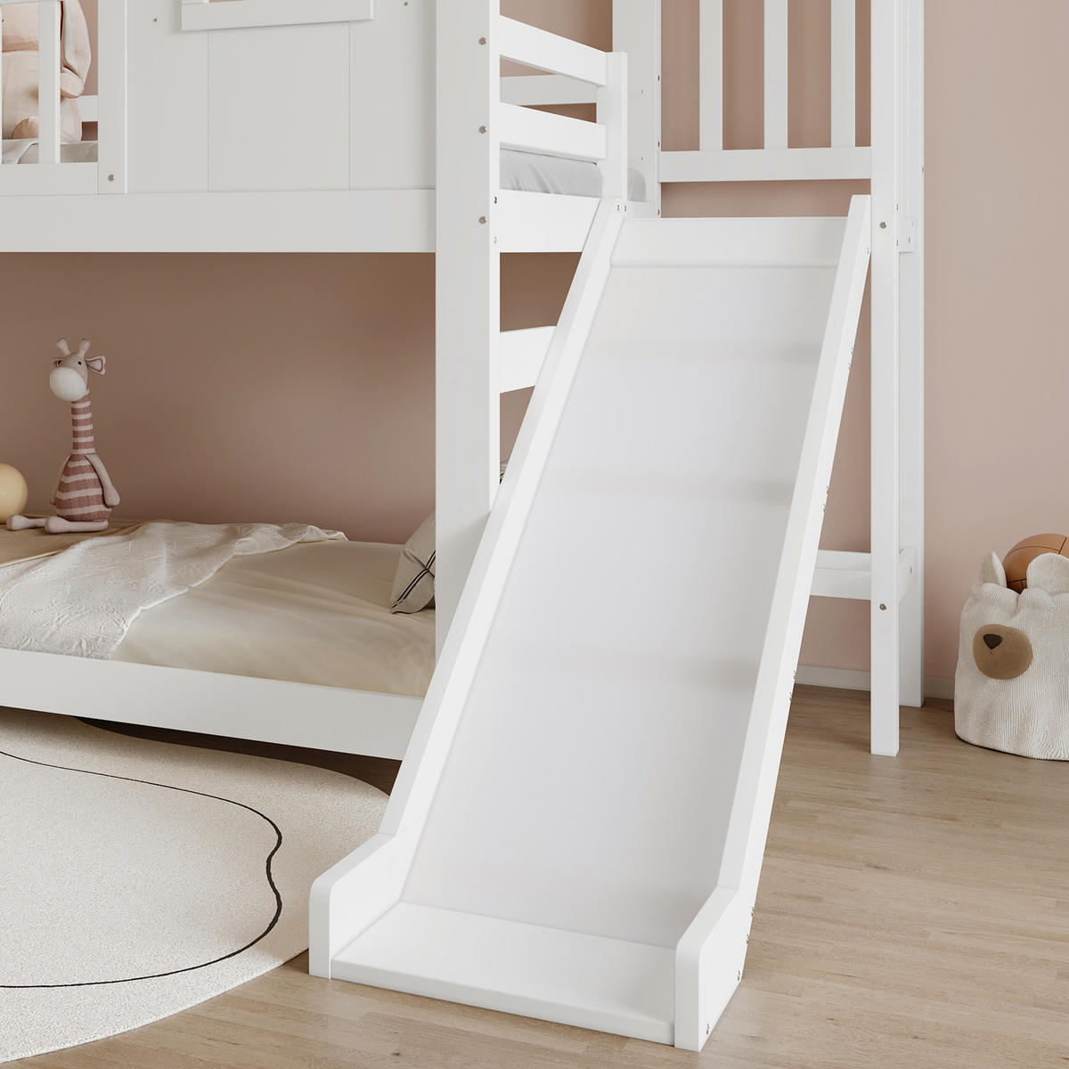 HAUSBETT 90/200 cm in Weiß mit Rutsche und Dachdesign - Weiß, Holz (90/200cm) - BEAOK