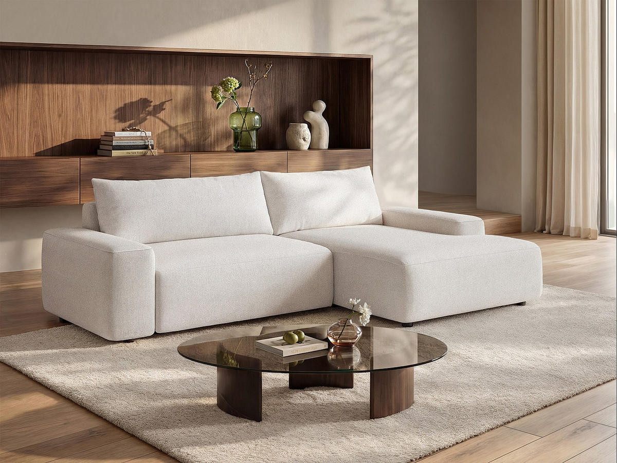 SCHLAFSOFA - 4 Personen-Sitzer - Stoff - Cremefarben - - Creme, Textil (264/87/162cm) - Vente-Unique