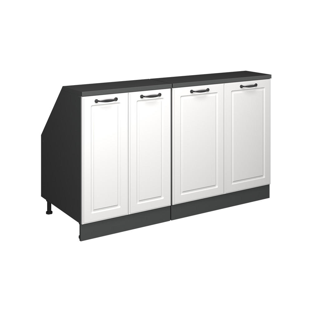 KÜCHENSCHRANK FÜR DACHSCHRÄGEN R-Line Weiß Landhaus 140 cm 2er Set Schrankkorpuss 60 cm Tiefe - Anthrazit/Weiß, Holzwerkstoff (140/83.8/60cm) - Vicco