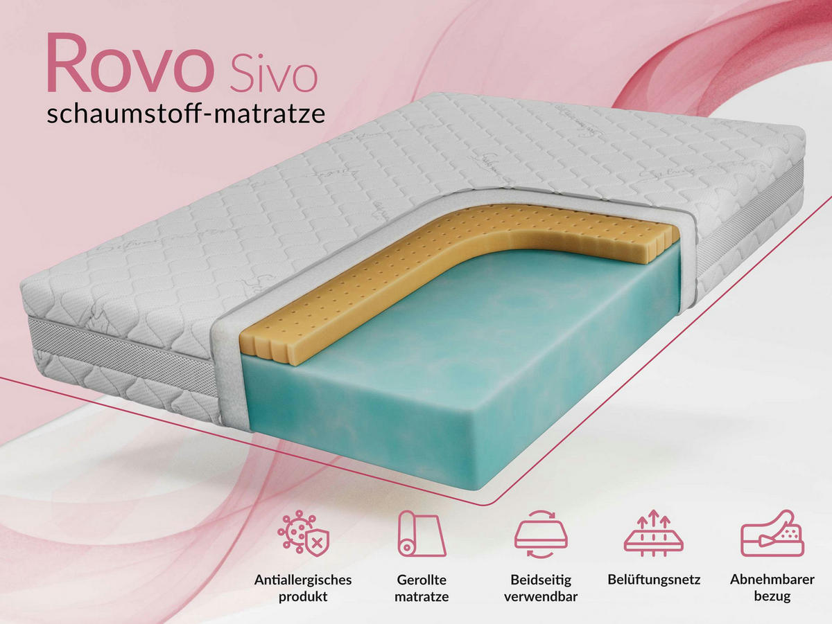 LATEXMATRATZE ROVO - 180/200 - H2 - Sivo - Weiß, Textil (180/200cm) - MKS