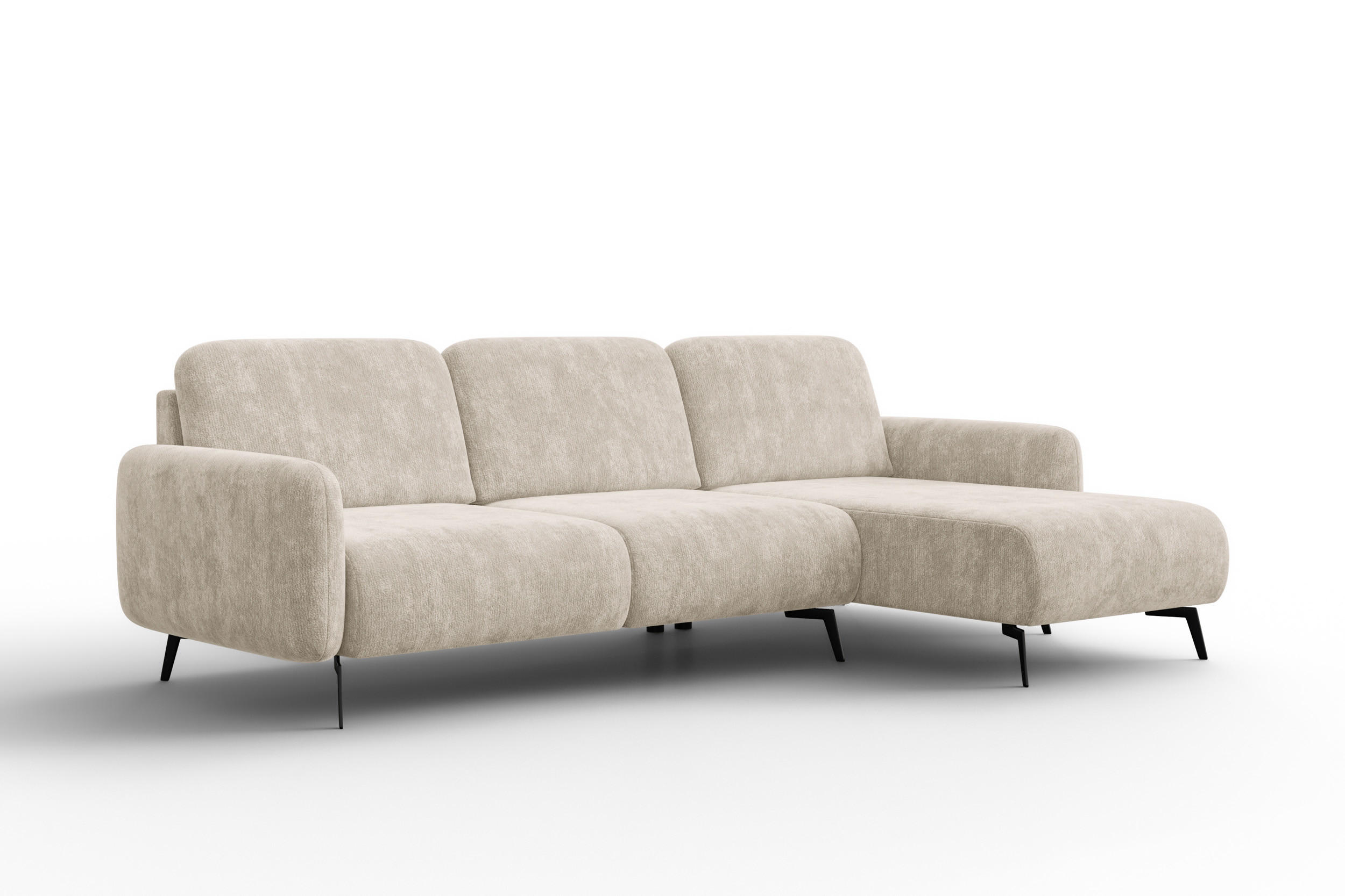ECKSOFA FEBE 4-Sitzer RECHTS, cremefarbener Chenille-Stoff - Creme/Schwarz, Holz/Textil (264/157cm) - Wozimo