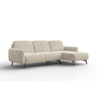 ECKSOFA FEBE 4-Sitzer RECHTS, cremefarbener Chenille-Stoff - Creme/Schwarz, Holz/Textil (264/157cm) - Wozimo