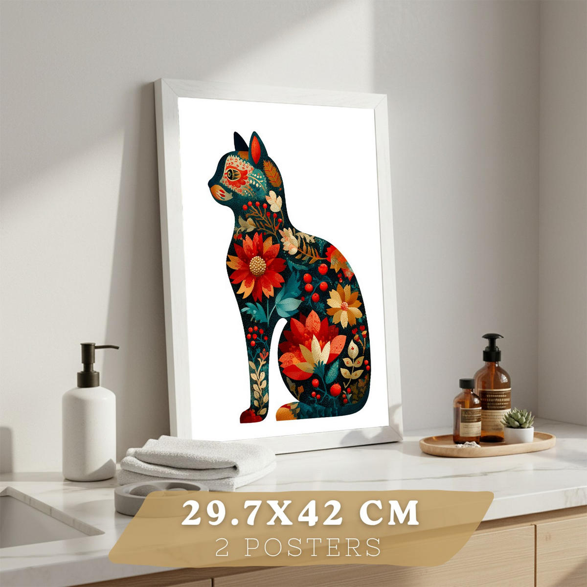 PLAKÁT Sada 2 dekorativních koupelnových tisků Bílý rám A3 - bílá, papír (42/29.7/3cm) - Nacnic