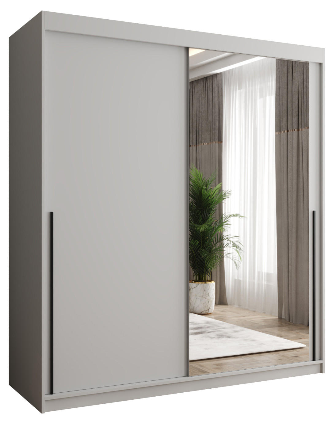 SCHIEBETÜRENSCHRANK mit Spiegel 180 cm Breite, weiß mit schwarzem Griff - Schwarz/Weiß, Holzwerkstoff (250/200/62cm) - Home Collective